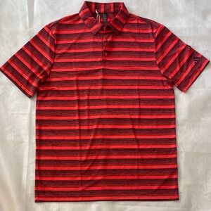 Adidas Bold Red and Black Striped Polo Short Sleeve Shirt Medium